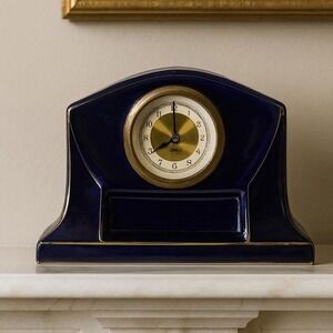 Mercedes Wind Up Clock Germany Blue Ceramic Mantel Clock